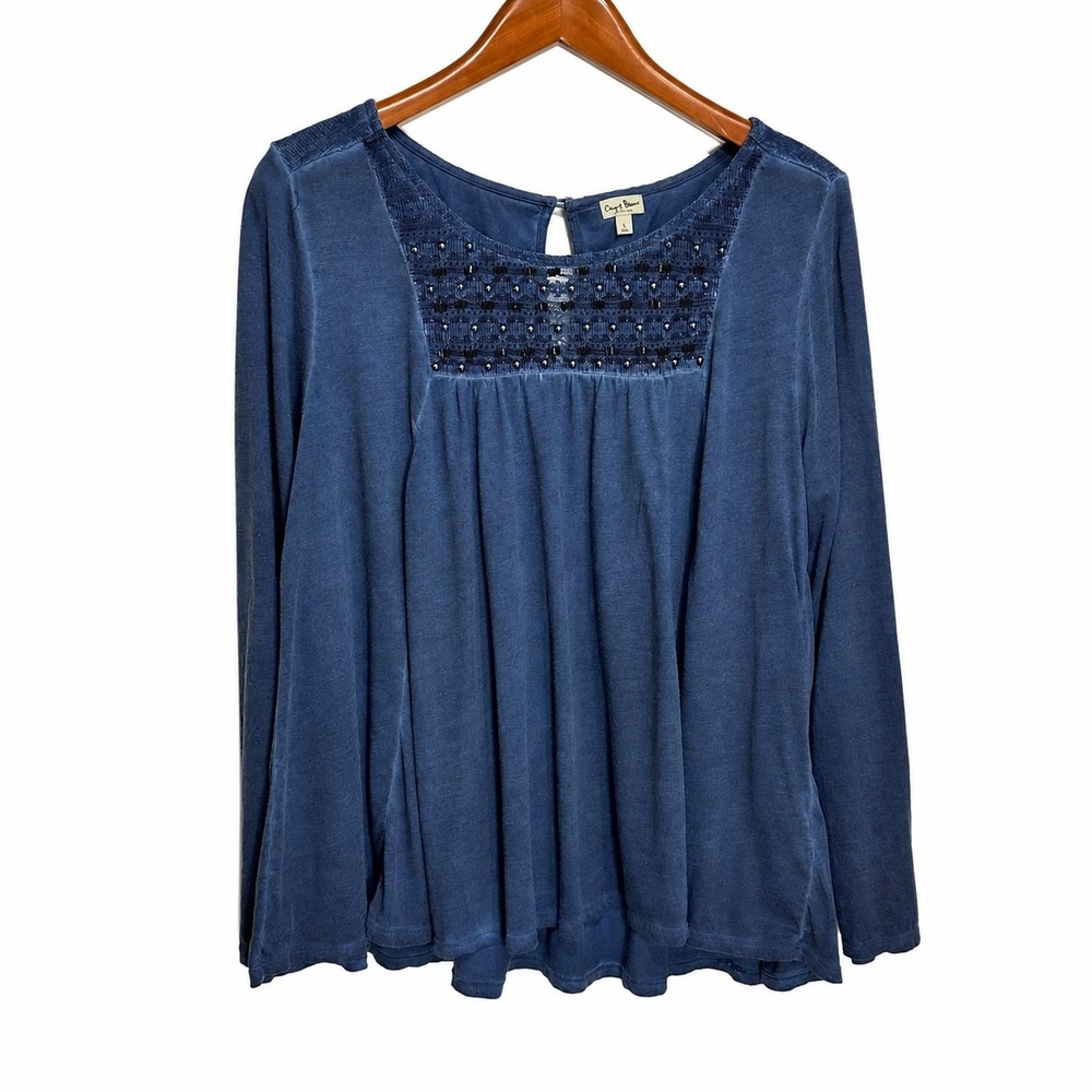 Chip & Pepper California Blue Lace Studded Boho Long Sleeve Top Large